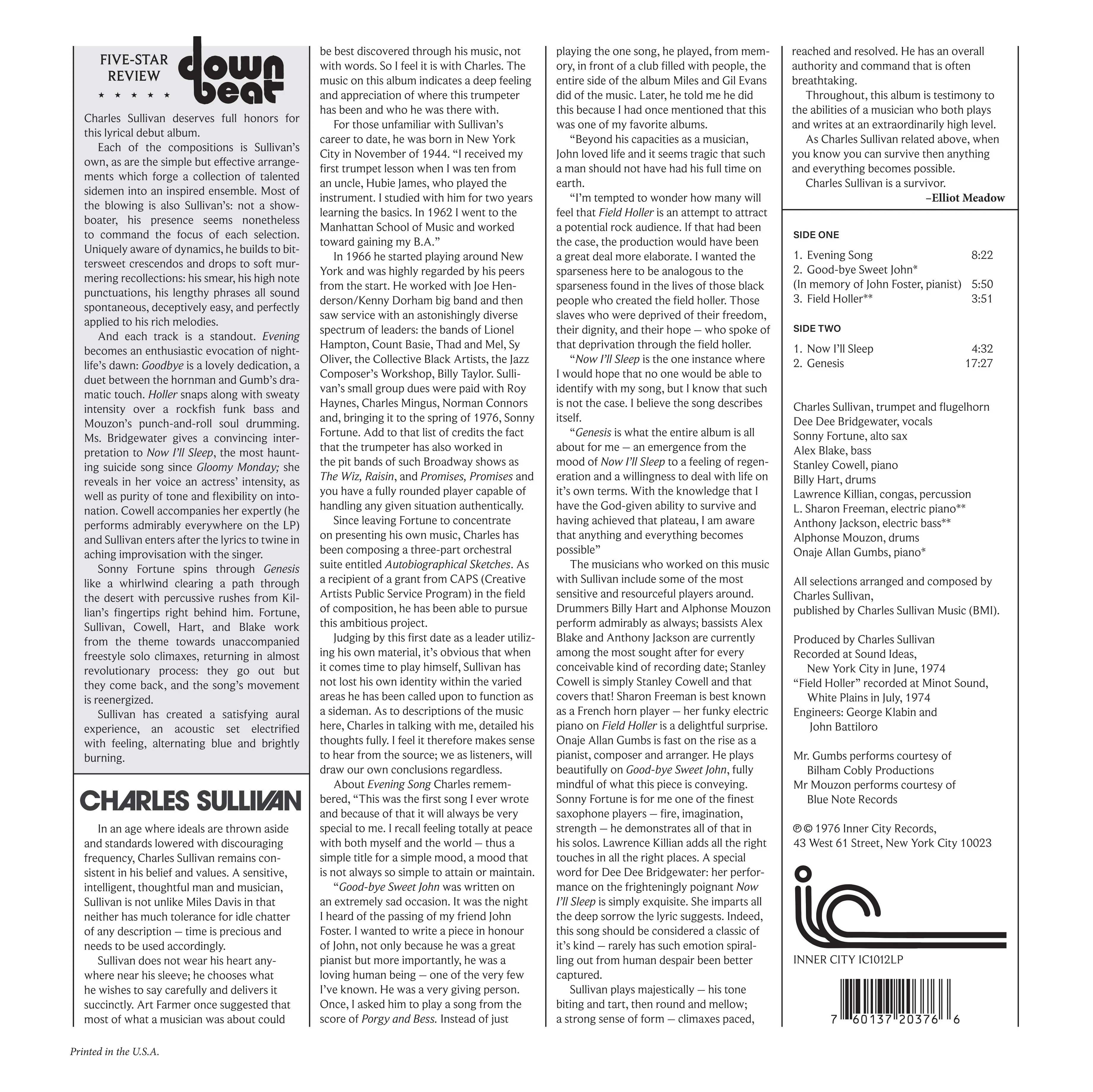 Charles Sullivan - Genesis (Black Vinyl) (LP) *WEBSTORE EXCLUSIVE* - Image 2